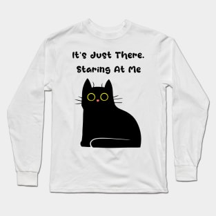 Spooky Cute Staring Black Cat Long Sleeve T-Shirt